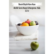 Depa Akrilik Barok Beyaz Büyük Kare Meyve & Salata Kasesi & Karıştırma Kabı / 3,3 Lt  (Cam Değildir)