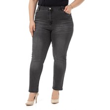 Disentis Modest Büyük Beden Yüksek Bel Dar Paça Antrasit Denim Pantolon