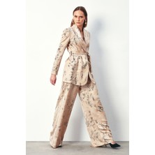 Sateen Parlak Desenli Salaş Pantolon - Bej