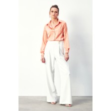 Sateen Desenli Saten Gömlek - Somon