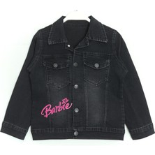 DobaKids Barbie Baskılı Gömlek Yaka Kız Çocuk Kot Ceket 3-12 Yaş Siyah 001-0001861