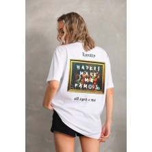 Stock Mount Unisex Baskılı Oversize T-Shirt - Beyaz