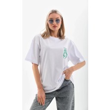 Stock Mount Unisex Baskılı Oversize T-Shirt - Beyaz