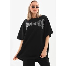 Stock Mount Unisex Taş Desenli Oversize T-Shirt - Beyaz