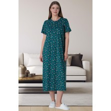 Mecit Pijama 6024 Yeşil %100 Pamuk Büyük Beden Kadın Gecelik