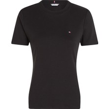 Tommy Hilfiger Bisiklet Yaka Düz Siyah Kadın T-Shirt New Slım Cody C-Nk Ss