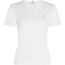 Tommy Hilfiger Bisiklet Yaka Düz Beyaz Kadın T-Shirt New Slım Cody C-Nk Ss
