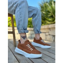 BOA BA0332 Merdiven Desen Bağcıklı Erkek Yüksek Taban Taba Süet Beyaz Taban Spor Ayakkabı