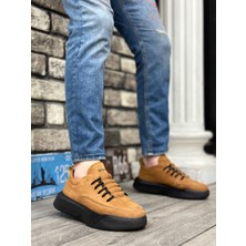 BOA BA0332 Merdiven Desen Bağcıklı Erkek Yüksek Taban Taba Süet Siyah Taban Spor Ayakkabı