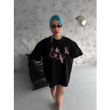 Poppytex Unisex Nakış Işlemeli T-Shirt - Siyah