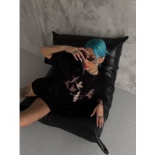 Poppytex Unisex Nakış Işlemeli T-Shirt - Siyah