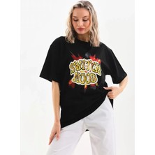 Passense Unisex Baskılı Oversize T-Shirt - Siyah