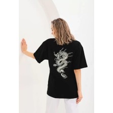 Passense Unisex Baskılı Oversize T-Shirt - Siyah