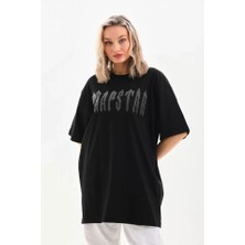 Passense Unisex Taş Desenli Oversize T-Shirt - Siyah