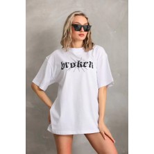 Passense Unisex Baskılı Oversize T-Shirt - Beyaz