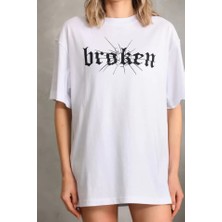 Passense Unisex Baskılı Oversize T-Shirt - Beyaz