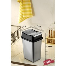 Sas Pratik Kapak Banyo Mutfak Girdap Çöp Kovası Gri 10 Litre