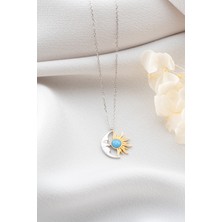 Gümüşistan 925 Ayar Gümüş Opal Taşlı Ay ve Güneş Kolye
