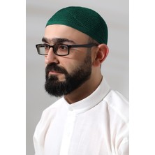 İhvan Yeşil Dantel Detaylı Örme Gold Namaz Takkesi