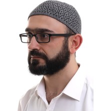 İhvan Açık Gri Kışlık Orlon Namaz Takkesi Baklava Desenli Takke
