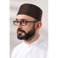 İhvan Kahverengi Petek Kareli Kadife Kalıp Namaz Takkesi