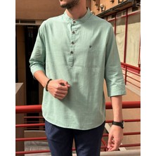 İnpool Erkek, Regular Fit, Hakim Yaka, Pamuklu, Keten Görünümlü Gömlek 24INPG07