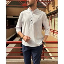 İnpool Erkek, Regular Fit, Hakim Yaka, Pamuklu, Keten Görünümlü Gömlek 24INPG07