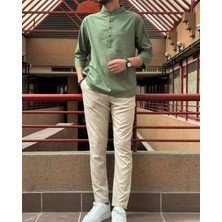 İnpool Erkek, Regular Fit, Hakim Yaka, Pamuklu, Keten Görünümlü Gömlek 24INPG07