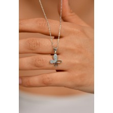 Erdobia Zirkon Taşlı Rodyum Kelebek Model Gümüş Kolye