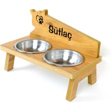 RealWood Özel İsim Baskılı Ahşap Kedi-Köpek Mama ve Su Kabı Standı-2*350 ml.