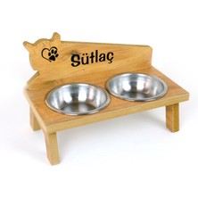 RealWood Özel İsim Baskılı Ahşap Kedi-Köpek Mama ve Su Kabı Standı-2*350 ml.