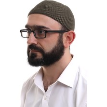 İhvan Açık Kahve Kışlık Nokta Desenli Orlon Namaz Takkesi