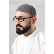 İhvan Melanj Safir Dantel Detaylı Örme Namaz Takkesi