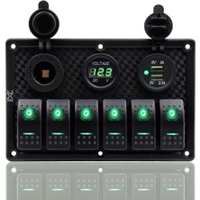 Bfy Switch Panel 6'lı Voltmetre +Çakmaklık+ USB Yeşil