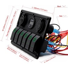 Bfy Switch Panel 6'lı Voltmetre +Çakmaklık+ USB Yeşil