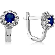 Serra Jewels Gümüş Mavi Çiçek Desenli Yuvarlak J Kadın Küpe