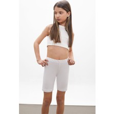 Timi Kids Beyaz Beli Lastikli Kız Çocuk Şort Tayt 18173