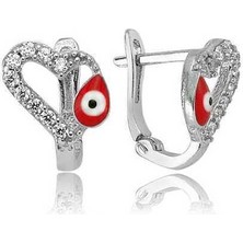 Serra Jewels Gümüş Kırmızı Kalpli Çocuk Küpesi