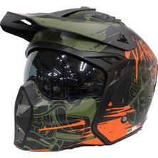 Sway X1-X Seul Matt Warrior Black Army Orange Moduler Kask - Motosiklet Kask