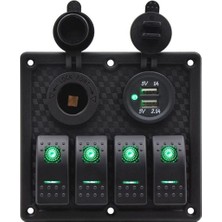 Bfy Switch Panel 4'lü USB +Çakmaklık Yeşil