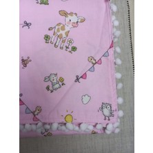 Pambiq Bebe Pazen Pembe Kuzu Motifli Ponponlu  Bebek Battaniyesi 110X105CM