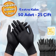 Badem10 Haspet Ekstra Kalın Pudrasız Nitril Muayene Eldiveni Siyah Xlarge Xl Beden Hijyenik Eldiven 50 Adet