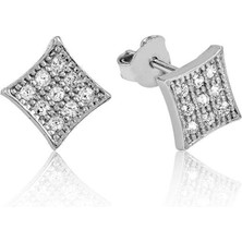 Serra Jewels Gümüş Beyaz Taşlı Kare Çivili Küpe