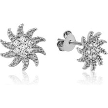Serra Jewels Gümüş Beyaz Taşlı Güneş Çivili Küpe