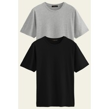 Hanclo Unisex 2-Li Paket  Pamuk Basic Regular/normal Kesim Bisiklet Yaka Kısa Kollu T-Shirt