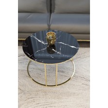 Sedaş Living Units 4 Lü SİYAH MERMER Temperli Kırılmaz Cam Gold Metal Ayaklı Cam C Model Sehpa Takımı (Zigon ve Orta)