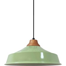 Woodhub Yeşil Asaletli Tekli Avize Ahşap Başlık Retro Sarkıt Lamba Restoran Salon Aydınlatma Metal 41 x 28