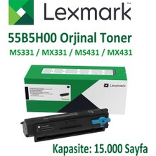  Lexmark 55B5H0E /55B5H00 MS331/MS431/MX331/MX431 Corporate Siyah Toner (15.000 Sayfa)