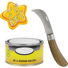 Glaswen Aşı Bıçağı Eğri Uçlu Ara Çakı Bağ Bıçağı Paslanmaz Çelik + Aşı Macunu Metal Kutulu 250 gr (2'li Set)