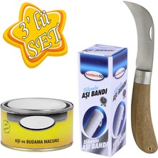 Glaswen Aşı Bıçağı Eğri Uçlu Bağ Bıçağı Çakısı Paslanmaz Çelik + Aşı Bandı + Aşı Macunu (3'lü Set)